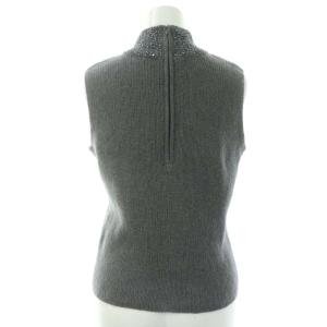 FOXEY BOUTIQUE ウールシルク 装飾付きハイネックニット セーター 長袖 スパンコール ビーズ 40 グレー