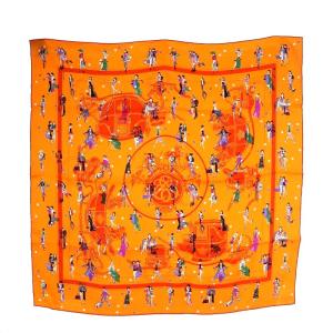 カレ70 エクスリブリス パリジェンヌ スカーフ シルク オレンジ