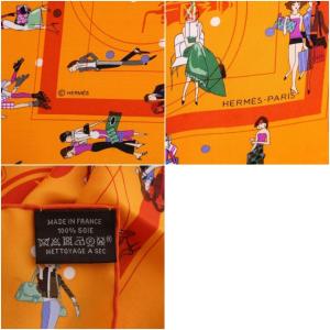 HERMES カレ70 エクスリブリス パリジェンヌ スカーフ シルク オレンジ