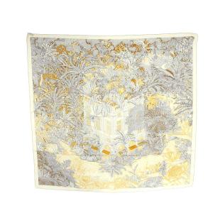 HERMES FAVBOVRG TROPICAL スカーフ カレ90 シルク ホワイト ネイビー ベージュ