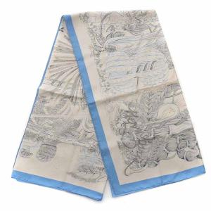 HERMES カレジェアン140 fantaisie botanique スカーフ シルク グレー