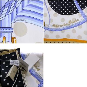 HERMES カレジェアン140 clic clac pois クリッククラック ドット スカーフ シルク ブルー