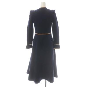 LANVIN en Bleu スクエアーショルダーニットワンピース ロング 長袖 38 紺 ベージュ