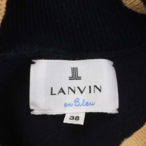 LANVIN en Bleu スクエアーショルダーニットワンピース ロング 長袖 38 紺 ベージュ