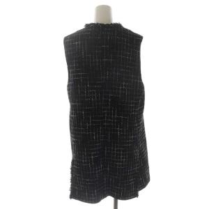 IENA 21AW BLACK Tweed ジレ ベスト 前開き ミドル丈 ニット Vネック フリンジ ラメ 黒 白 ブラック ホワイト
