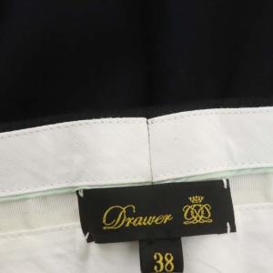 Drawer メランジストレートパンツ テーパードパンツ タック 38 黒 ブラック