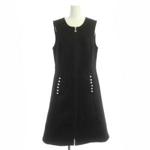 23年 エンボス加工 チェック ジレ ワンピース 38 ブラック