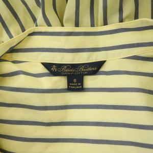 Brooks Brothers ストライプ シャツ ワンピース ロング 五分袖 コットン USA8 黄 イエロー