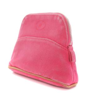 HERMES ボリードポーチ ミニミニ 小物入れ キャンバス ロゴ刺繍 ピンク H102772M