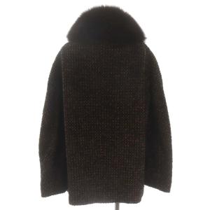 Max Mara ファー付き ショートコート ニット アルパカ混 モヘヤ混 38 カーキ