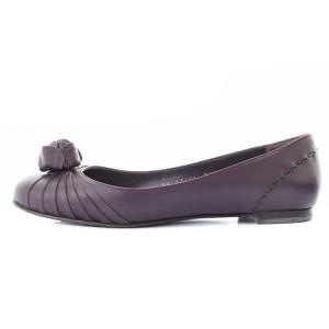 Salvatore Ferragamo フラワーモチーフ フラット パンプス レザー 6.5 24cm 紫 パープル