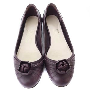 Salvatore Ferragamo フラワーモチーフ フラット パンプス レザー 6.5 24cm 紫 パープル