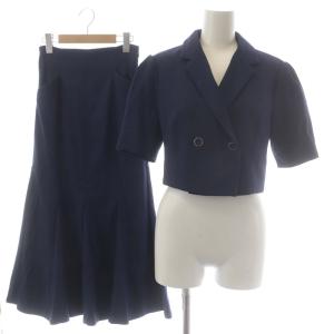 22SS スーツ セットアップ 上下 リネンライクショートジャケット 半袖 ダブル マーメイドスカート ロング 36 紺 ネイビー