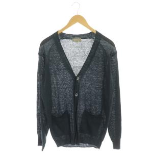20SS カーディガン ニット 長袖 薄手 リネン M ブルーネイビー