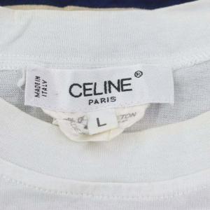 CELINE Tシャツ 半袖 ボーダー 総柄 L 白 ホワイト 紺 ネイビー