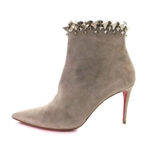 Christian Louboutin ブーツ ショート ピンヒール ポインテッドトゥ スタッズ スエード 38 25cm グレー