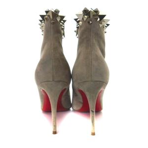Christian Louboutin ブーツ ショート ピンヒール ポインテッドトゥ スタッズ スエード 38 25cm グレー