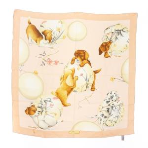 スカーフ シルク イヌ ドッグ ロゴ ピンク マルチカラー