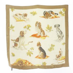 Salvatore Ferragamo スカーフ シルク イヌ ドッグ ロゴ ベージュ マルチカラー