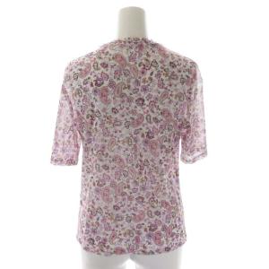 Leilian パワーネット ペイズリー カットソー 花柄 半袖 9 白 紫 ピンク