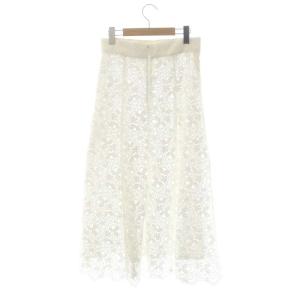 ANAYI モザイクフラワーレース セミフレアスカート ロング 38 白 ホワイト