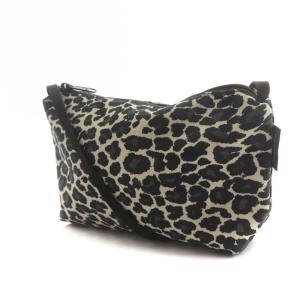 Hervé Chapelier ナイロン舟型ショルダーバッグS ハンドバッグ レオパード ブラック