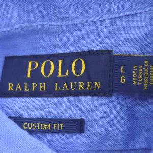 POLO RALPH LAUREN リネン ポニー刺繍 長袖シャツ ボタンダウン L 青 ブルー