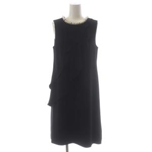 パールネックドレス ワンピース 膝丈 ノースリーブ ビジュー装飾 36 黒 ブラック