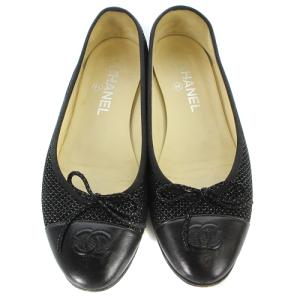 CHANEL ココマークラメ フラットシューズ フラットパンプス 切替 38 ブラック