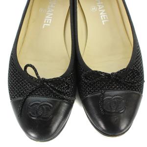 CHANEL ココマークラメ フラットシューズ フラットパンプス 切替 38 ブラック