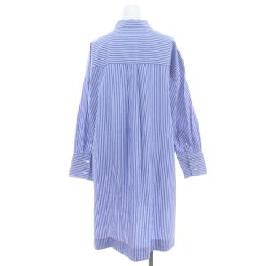 23区 21SS CANCLINI オーバーサイズシャツ チュニック丈 ストライプ 長袖 比翼ボタン 38 青 白 ブルー ホワイト