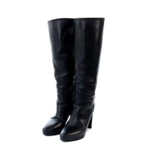 ロングブーツ ロックスタッズ チャンキーヒール レザー 37 24cm 黒 ブラック