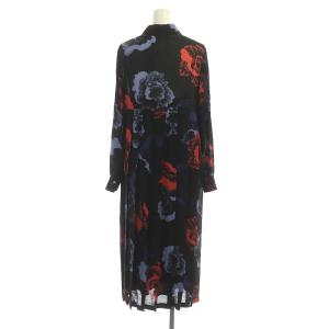 Salvatore Ferragamo 22年製 ワンピース ロング ミモレ丈 長袖 総柄 ペチコート付き 38 ブラック ブルー レッド
