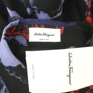 Salvatore Ferragamo 22年製 ワンピース ロング ミモレ丈 長袖 総柄 ペチコート付き 38 ブラック ブルー レッド