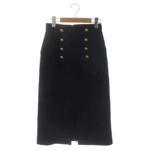 21SS スラブツィードAラインスカート ロング 36 紺 ネイビー