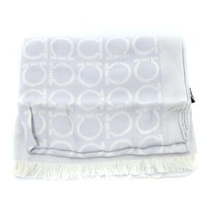 Salvatore Ferragamo ガンチーニ ストール ロゴ 絹 シルク ライトグレー