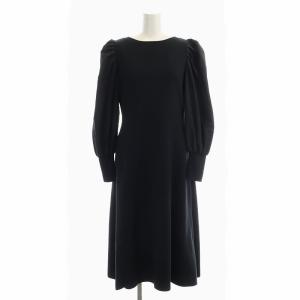 2WAYフレアニットワンピース ロング 切替 長袖 36 黒 ブラック