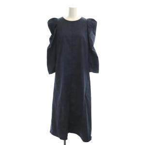 22SSストレッチボリュームワンピース ロング マキシ丈 長袖 36 インディゴブルー