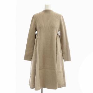 切替ニットワンピース ひざ丈 長袖 36 ベージュ