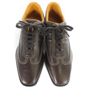 HERMES レザースニーカー ロゴ スクエアトゥ 36.5 ブラウン