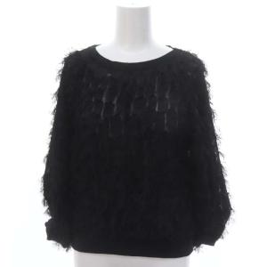 21AW カットフリンジジャガードトップス ブラウス 長袖 プルオーバー シアー 36 黒 ブラック