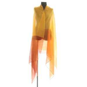 カシミヤ×シルク バイカラー シフォン ストール オレンジ レッド