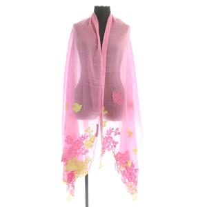 フラワー刺繍ストール シアー イタリア製 ピンク
