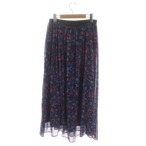 IENA 23AW DEVEAUX ランダムヘム プリントスカート ロング ミモレ フレア 36 紺 ネイビー