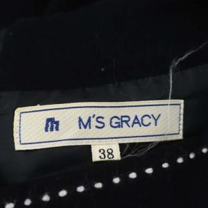 M'S GRACY ウール ステッチ ワンピース 膝丈 長袖 38 黒 白 ブラック ホワイト