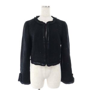 M'S GRACY セットアップ 上下 スパンコール  ジャケット ノーカラー スカート 膝丈 台形 40 黒 ブラック