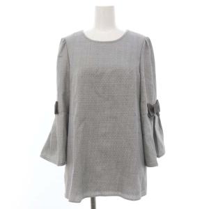 ウール ドット リボン チュニック ブラウス 長袖 38 グレー