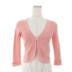 リブニット カーディガン 七分袖 38 サーモンピンク