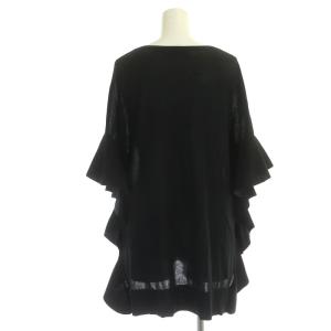 ANAYI 21SS コットンナイロンサイドフリルプルオーバー ニット カットソー 五分袖 Vネック 38 黒 ブラック