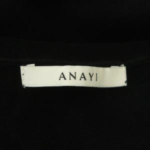 ANAYI 21SS コットンナイロンサイドフリルプルオーバー ニット カットソー 五分袖 Vネック 38 黒 ブラック